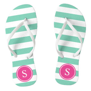 Striped Monogram in Sea Foam & Pink Flip Flops
