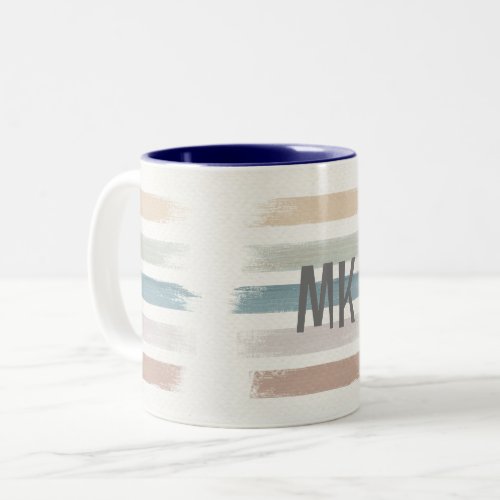 Striped Monogram Initials Modern Chic Taupe Two_Tone Coffee Mug