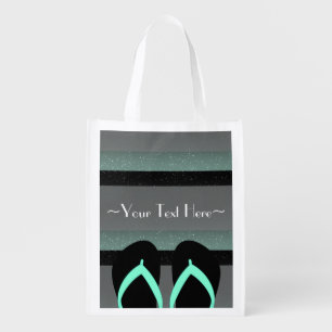 Striped Monogram Sea Mint Green Reusable Shop Bag
