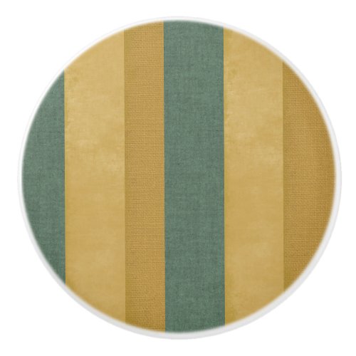 Striped Moss Green Gold Buttercream Faux Texture Ceramic Knob