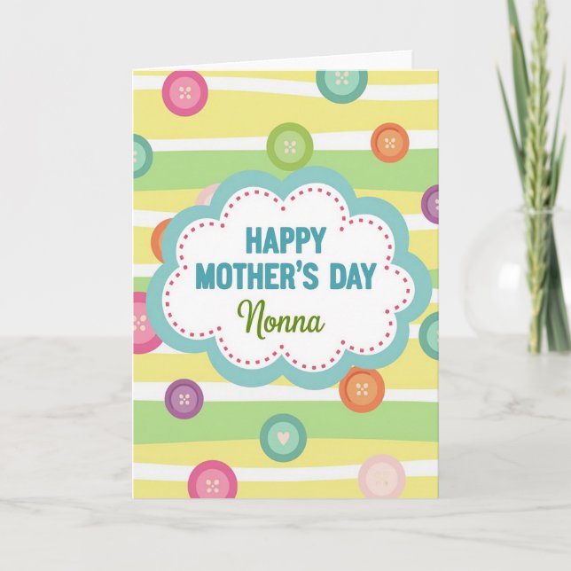 Striped Mothers Day Buttons Card (Front)