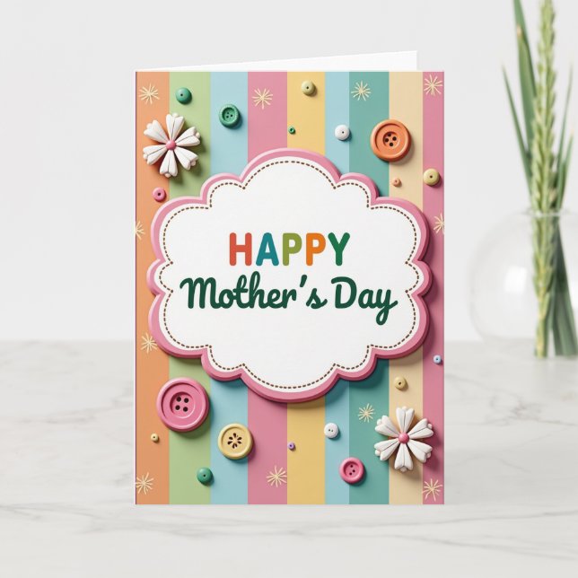 Striped Mothers Day Floral Art Card (Front)