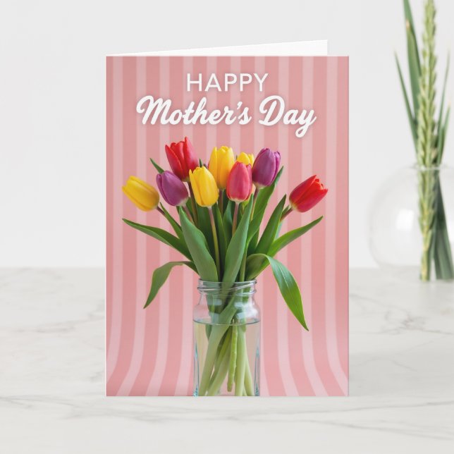 Striped Mothers Day Floral Bouquet Card (Front)