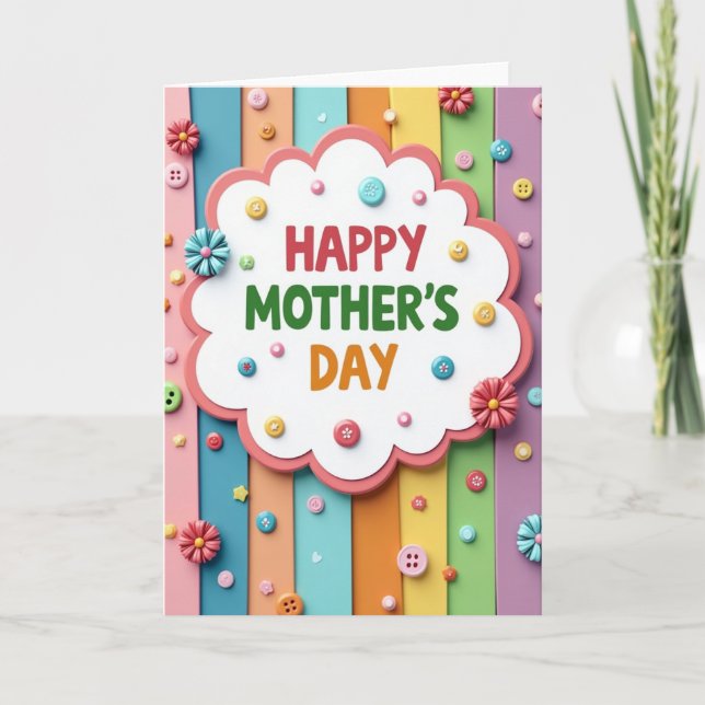 Striped Mothers Day Illustration Card (Front)