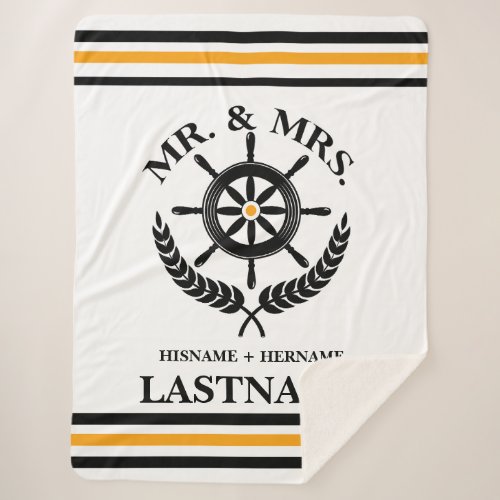 Striped Mr and Mrs Anchor Family Name Sherpa Blanket