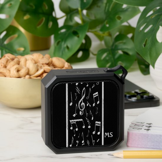 Striped Music Notes Black and White Bluetooth Speaker