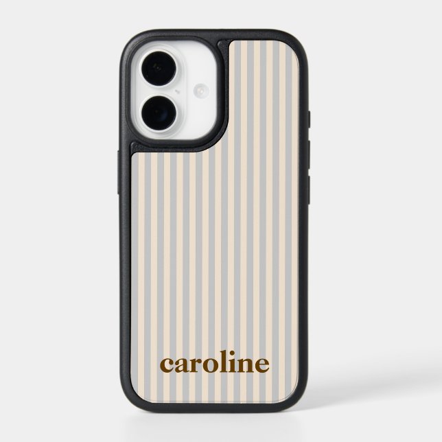 Striped Name Aesthetic Minimalist Preppy Neutral Otterbox iPhone Case (Back)