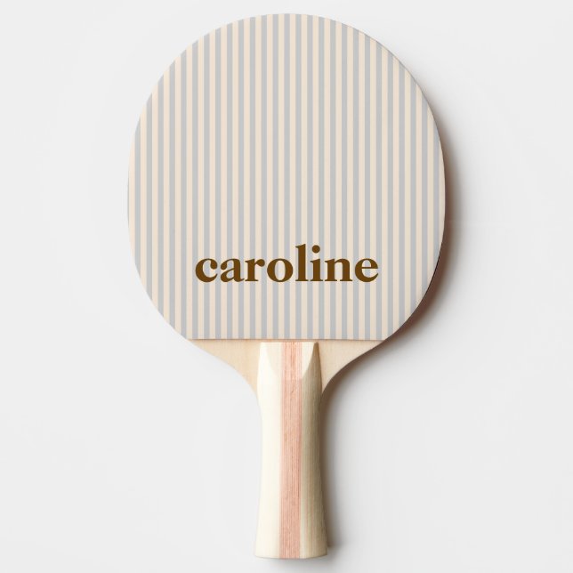Striped Name Aesthetic Minimalist Preppy Neutral Ping Pong Paddle (Front)
