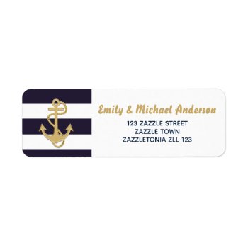 Striped Nautical Address Labels Anchor Navy Gold by invitationz at Zazzle