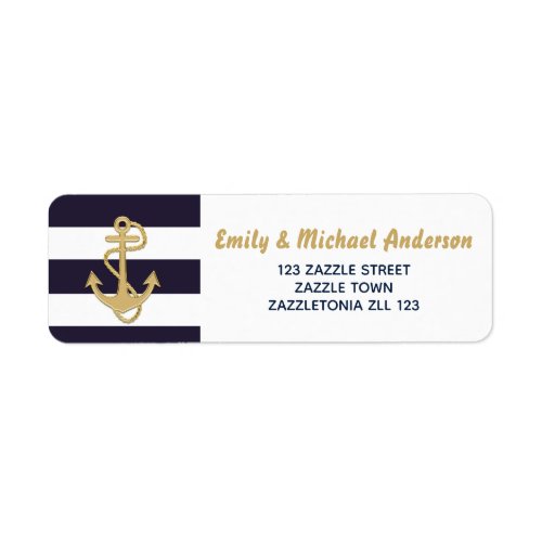 Striped Nautical Address Labels Anchor Navy Gold