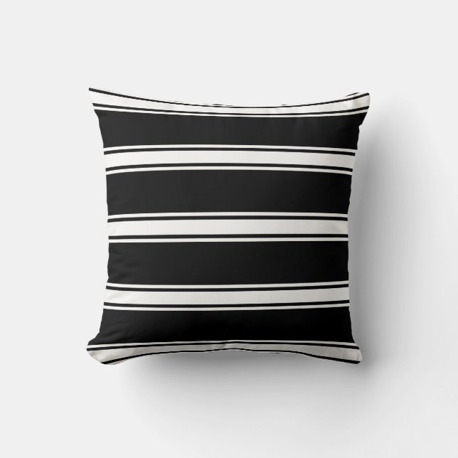 Striped Nautical Black Throw Pillow (Front)