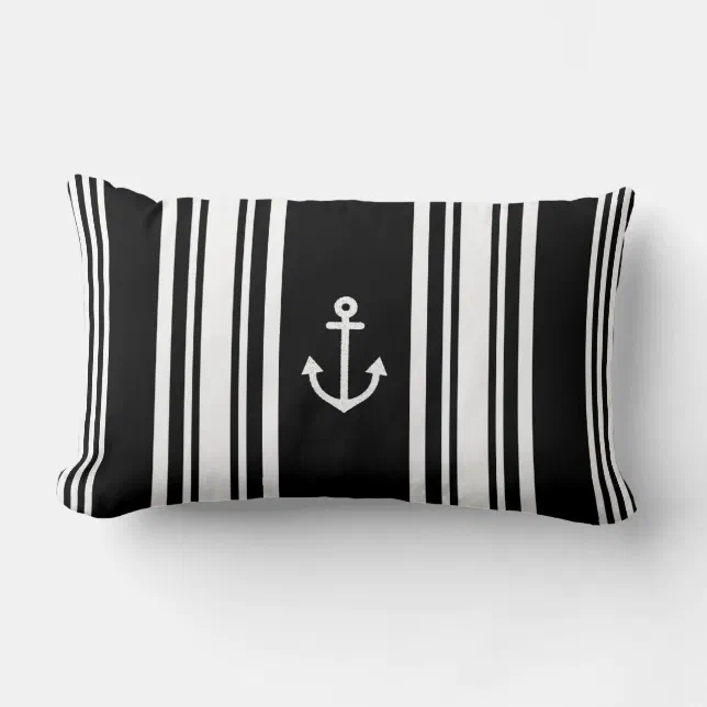 Striped Nautical Black Throw Pillow | Zazzle