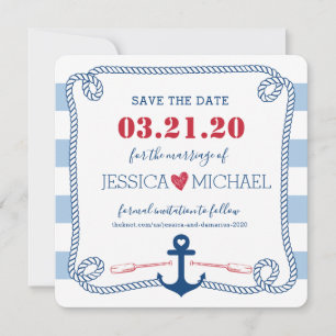Striped Nautical Love Anchor Wedding Save the Date
