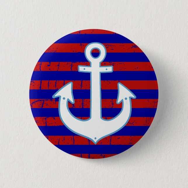 striped nautical sailor anchor pinback button (Front)