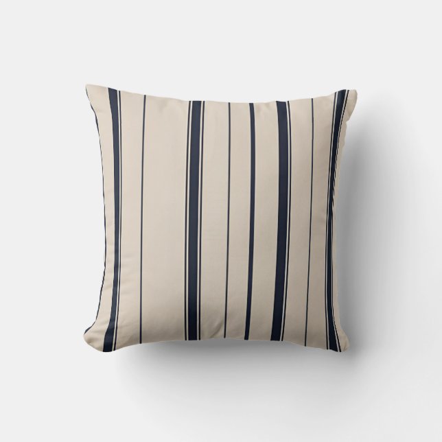Striped Navy Blue and Cream  Throw Pillow (Front)
