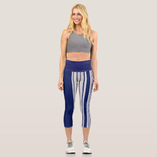 Striped Navy Blue and Gray  Capri Leggings