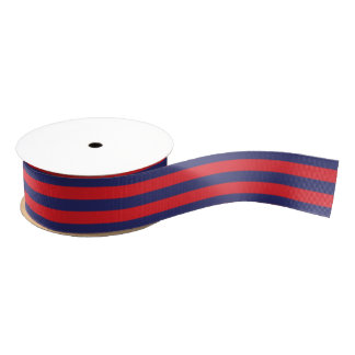 Striped | Navy Blue & Red | Any Size & Length | Grosgrain Ribbon
