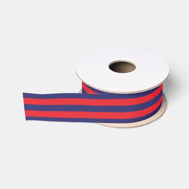 Striped | Navy Blue & Red | Any Size & Length | Grosgrain Ribbon (Spool)