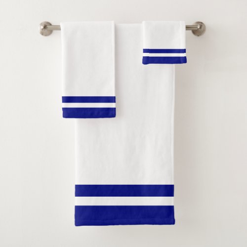 Striped Navy Blue  White Bath Towel Set