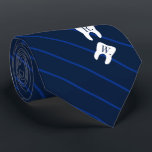 Striped Navy Dentistry Initialized Teeth Neck Tie<br><div class="desc">An elegant navy striped tie featuring two teeth covered in yours or your gift recipient's initials.</div>