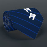 Striped Navy Dentistry Initialized Teeth Neck Tie<br><div class="desc">An elegant navy striped tie featuring two teeth covered in yours or your gift recipient's initials.</div>
