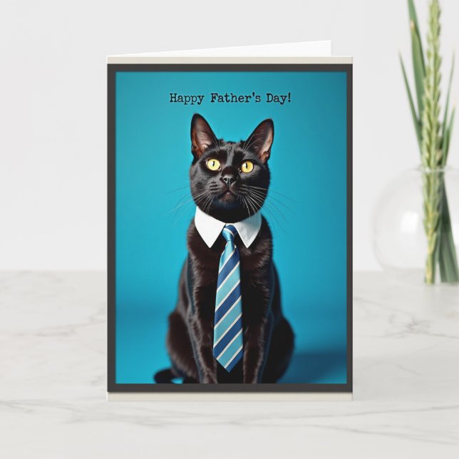 Striped Necktie Feline Portrait Card (Front)