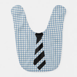 Striped Necktie on Gingham Baby Bib