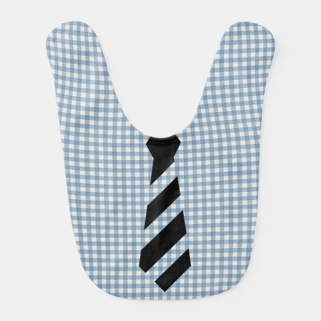 Striped Necktie on Gingham Baby Bib (Front)