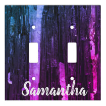 Striped Neon Pink and Purple Abstract Modern Light Switch Cover