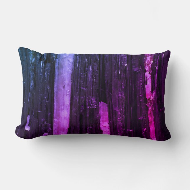 Striped Neon Pink and Purple Abstract Modern Lumbar Pillow (Front)