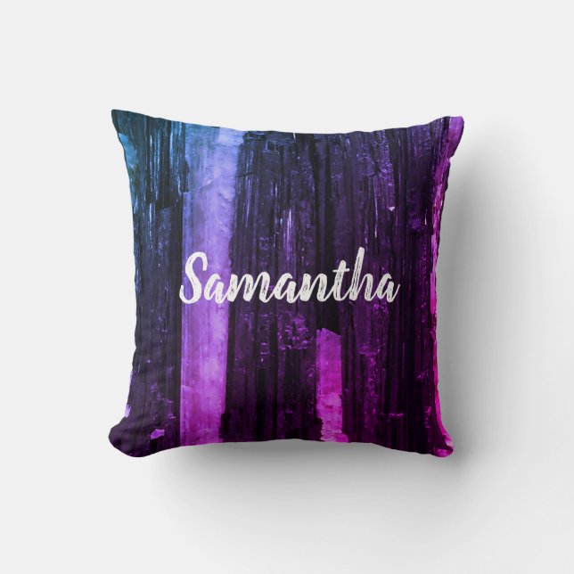 Striped Neon Pink and Purple Abstract Modern Throw Pillow (Front)