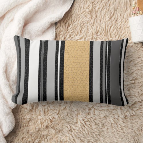 Striped Neutral Black White Grey Pattern Tan Lumbar Pillow