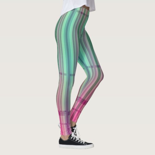 Striped New Tartan Aqua Pink Leggings 2