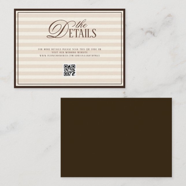 Striped Old Money Wedding QR code Details Enclosure Card (Front/Back)