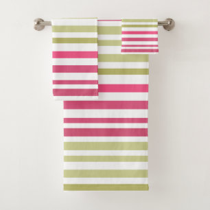 striped olive pink  bath towel set