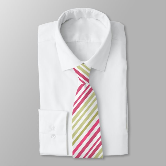 striped olive pink  neck tie (Tied)