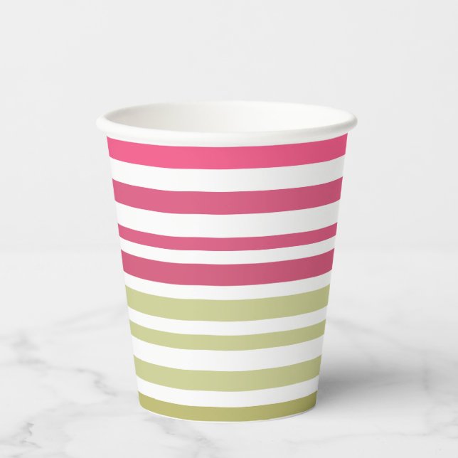 striped olive pink  paper cups (Front)