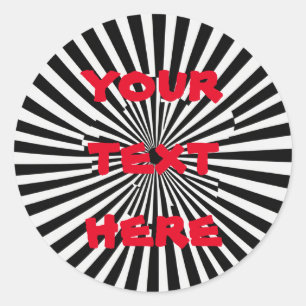 Striped Optical illusion black custom red text Classic Round Sticker