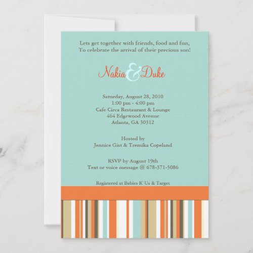 Striped orange and blue babyshower invitation