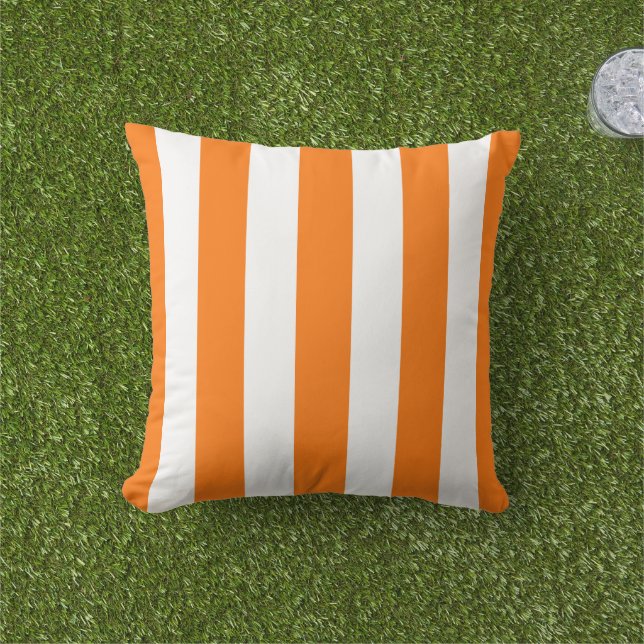 Striped Orange and White Nautical Summer Outdoor Pillow (Grass)