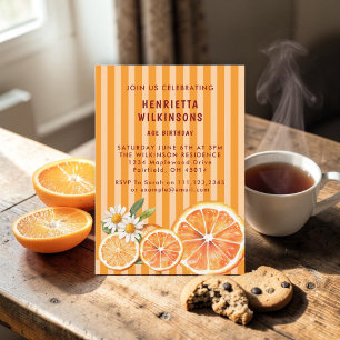 Striped Orange Blossom Birthday Party Invite