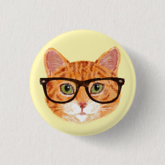 Striped Orange Cat Wearing Glasses Pinback Button