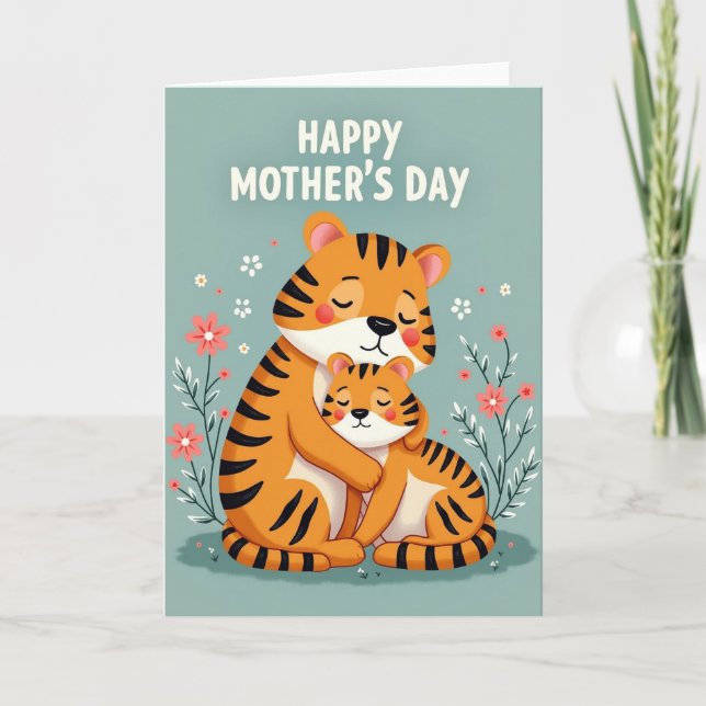 Striped Orange Hugs Mothers Day Card (Front)