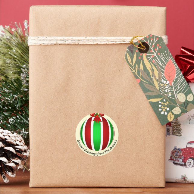 Striped Ornament Christmas Classic Round Sticker (Holiday)