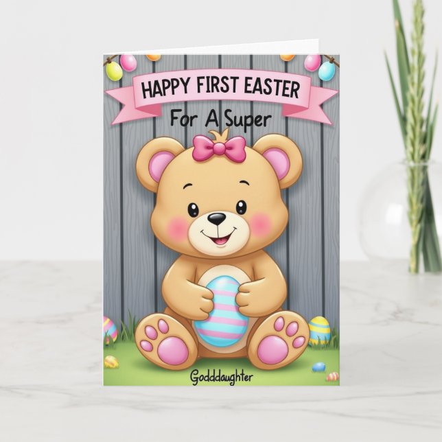 Striped Oval Bear Celebration Card (Front)