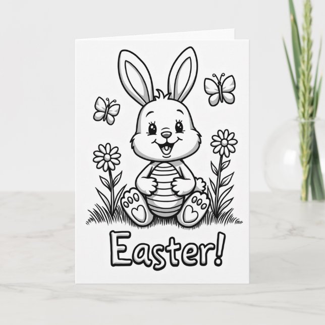 Striped Oval Bunny Easter Card (Front)