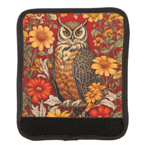 Striped Owl And Zinnia Flowers Luggage Handle Wrap
