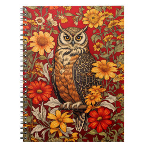 Striped Owl And Zinnia Flowers Notebook