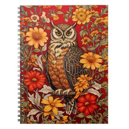 Striped Owl And Zinnia Flowers Notebook