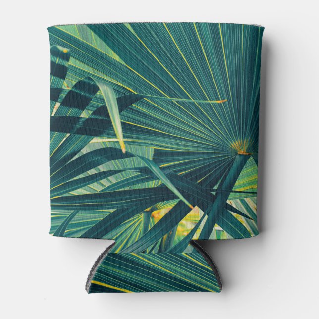 Striped Palm Leaf Toned Texture Can Cooler (Front)